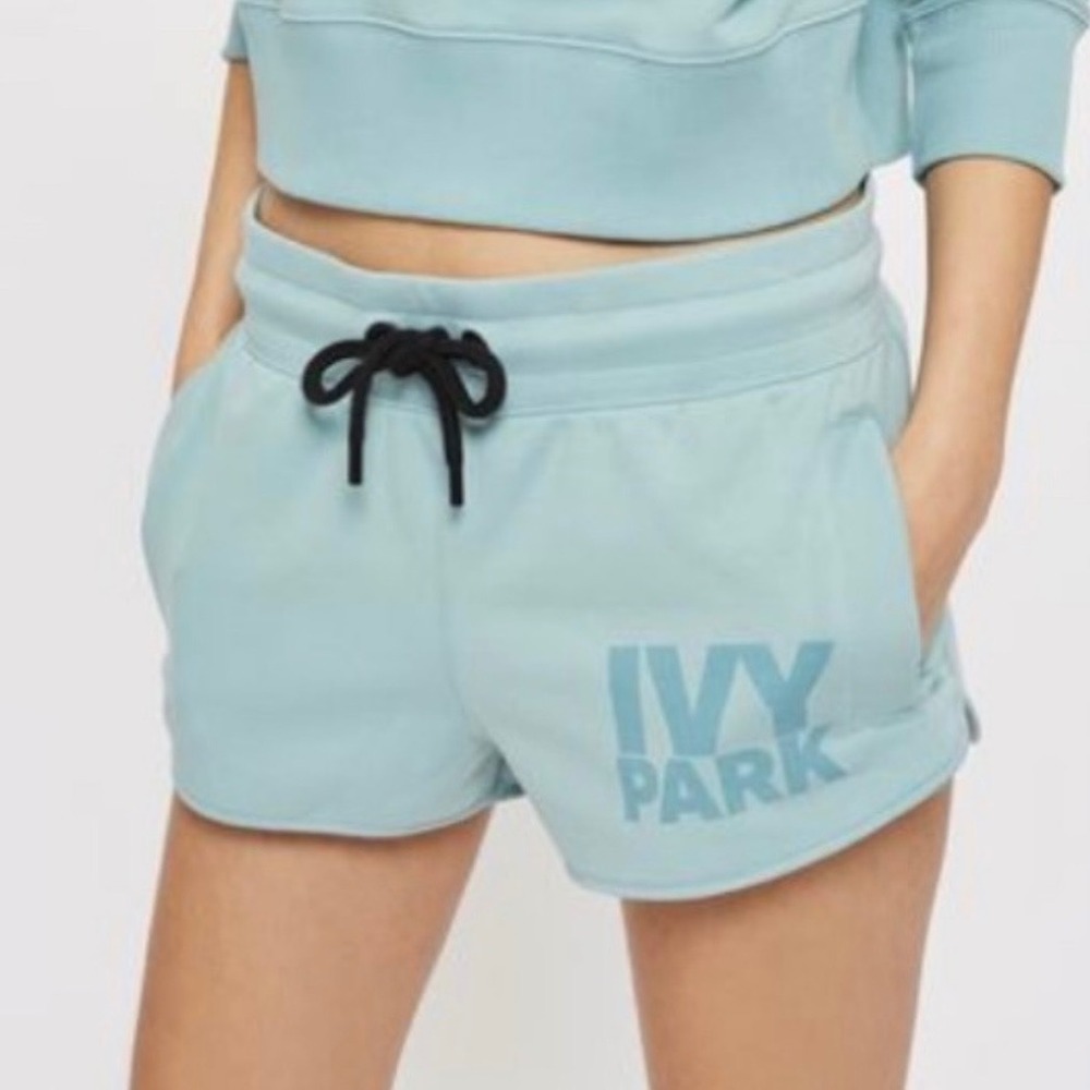 Ivy Park Athletic Shorts Womens Sz Small Blue Drawstring Lounge Logo Activewear